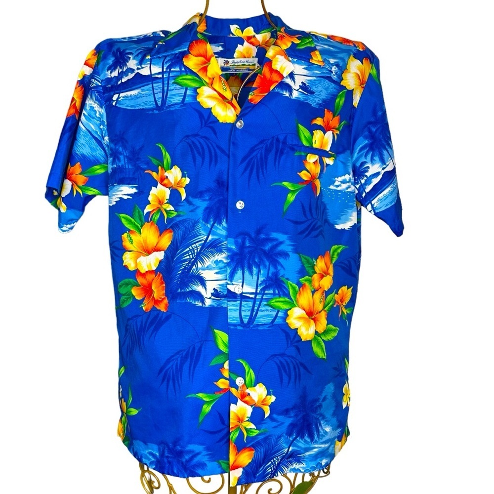 Vintage Shoreline Hawaii 80's Hawaiian Shirt Button Up Retro Tropical Print Sz M